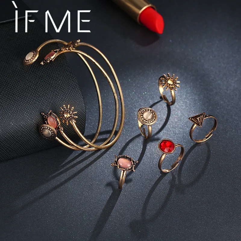 IF ME 8 шт./компл. винтажный цветочный набор украшений для женщин открытые манжеты