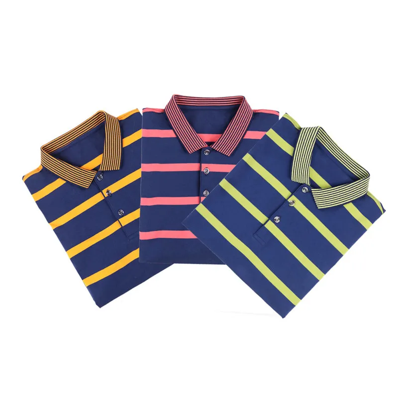 

2018 New Polo Shirt Men Business Casual Breathable Striped Short Sleeve Polo Shirt Pure Cotton Work Clothes Men Polos 3XL M690