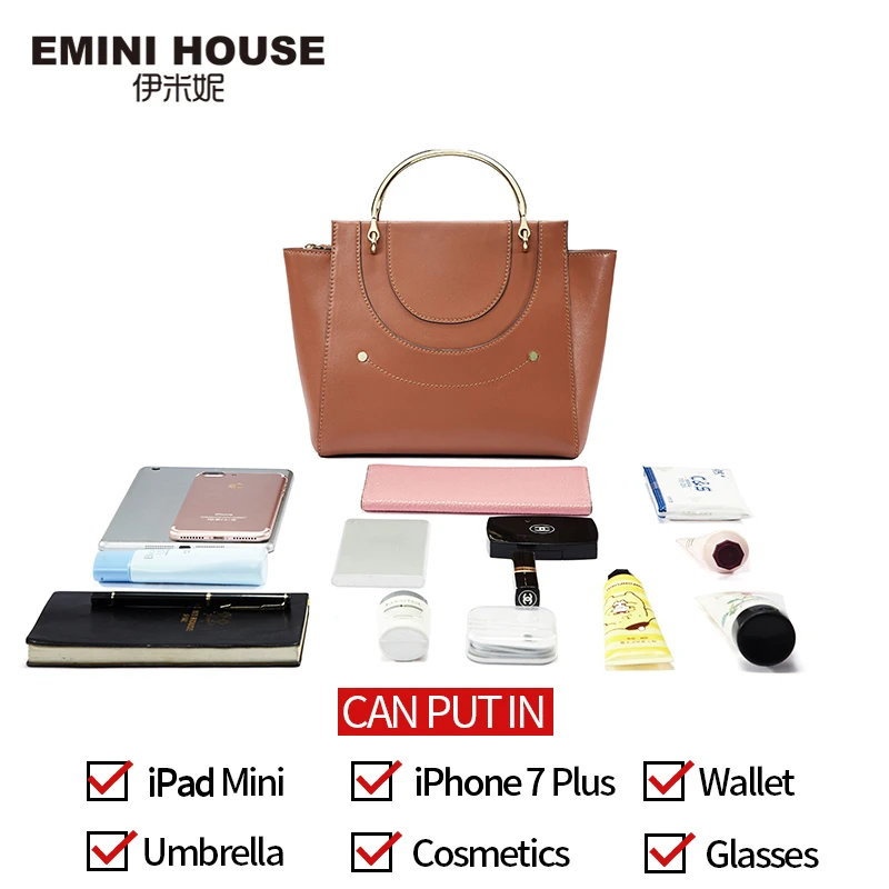 EMINI HOUSE металлическая ручка сумочка спилок кожа роскошные сумки женские