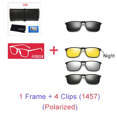 1 Frame 4 Clips 1457 Два Oclock поляризованные магнитные солнцезащитные очки для мужчин UV400 Высокое качество 5 в 1 клип на солнцезащитных очков женские квадратные диоптрийные очки оправа A8804 - Цвет линз: 1 Frame 4 Clips 1457