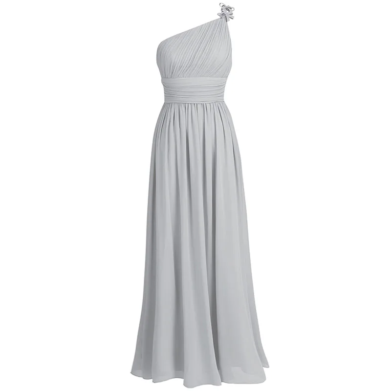 Женское платье Vestido de festa, шифоновое платье принцессы на одно плечо, длинное вечернее платье для дня рождения, выпускного вечера, летнее платье - Цвет: Gray