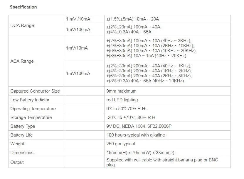 Hantek Осциллограф AC/DC токовый зажим зонда CC-65 CC-650 20 кГц/400 Гц полоса пропускания 1МВ/10мА 65А/650а с BNC вилкой