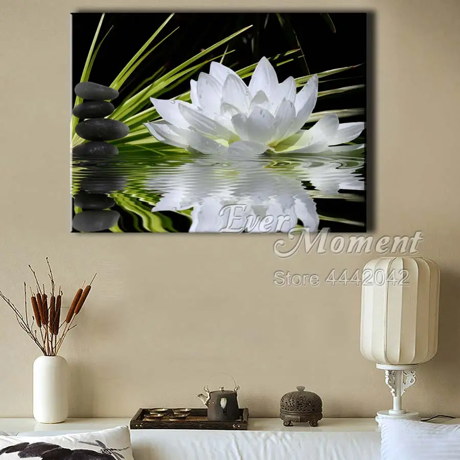 Когда нибудь момент алмазов картина цветок лотоса камни в форме ромба дрель 5D DIY