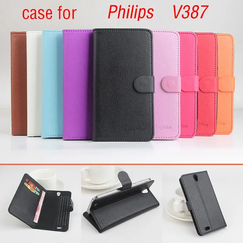 Чехол Litchi для Philips V387 хорошее качество новый кожаный чехол + Жесткая задняя крышка