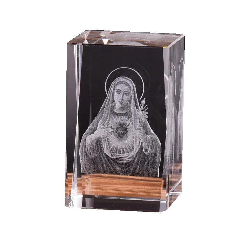 Adornos de grabado de cristal, regalos de la Virgen María, grabado láser 3D, cubo, decoración del hogar, accesorios para el hogar, regalos artesanales