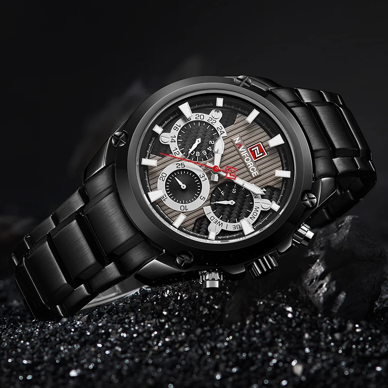 Новая мода для мужчин s наручные часы naviforce Militray Спорт кварцевые 24 часы с датой для мужчин смотреть полный сталь водонепроница