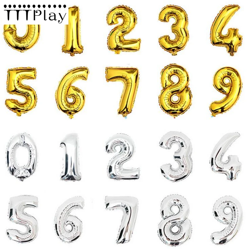 16 дюймов золотое серебряное число воздушный шарик из фольги в форме надувные