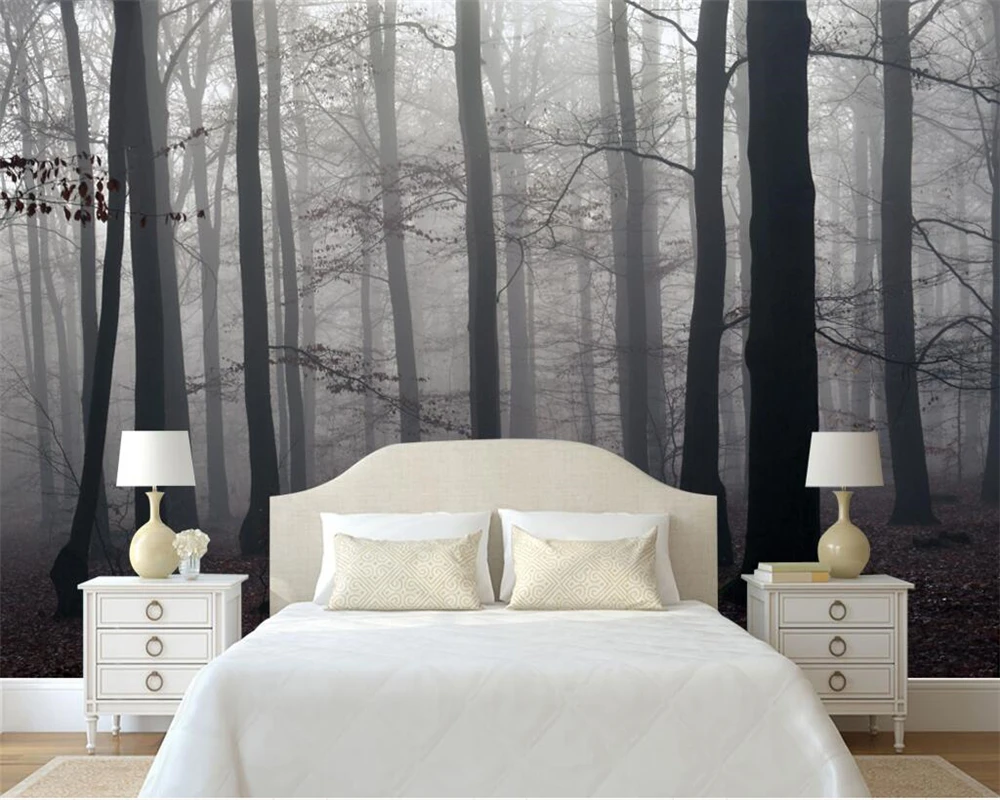 

Beibehang Custom wallpaper home decoration mural fresh beautiful forest tree morning fog mural TV background walls 3d wallpaper