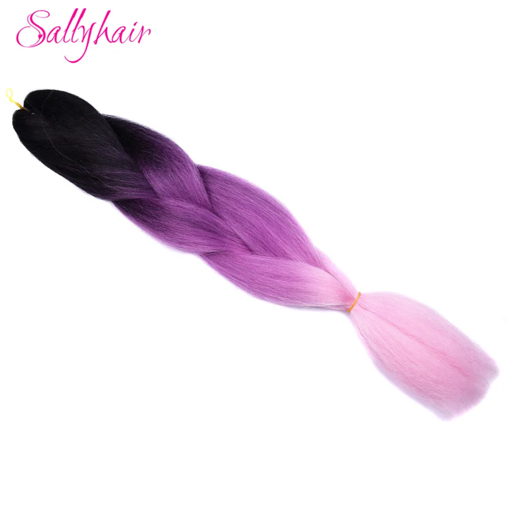 # Синий Sallyhair Омбре плетение волос для наращивания 2 тона цвет 1 упаковка 24 дюйма Высокая температура Большие синтетические косы объемные волосы черный - Цвет: # Синий