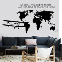 Map Of The World Wall Decal Airplane Quote Some Day I Am Going To Travel the world Home Decor Living Room Bedroom Stickers A119