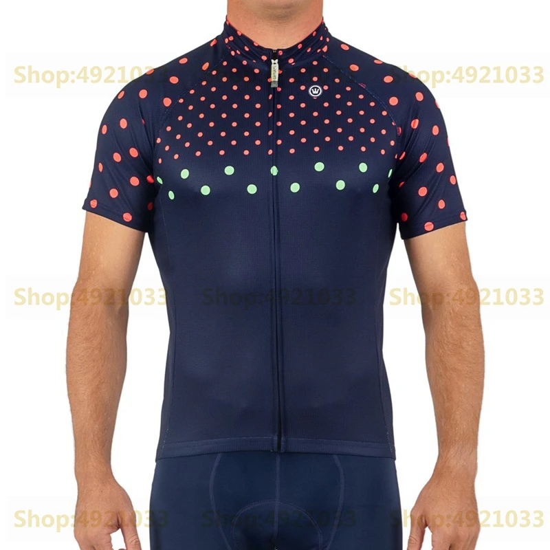 Новинка желтая и синяя футболка для велоспорта в горошек мужская летняя одежда