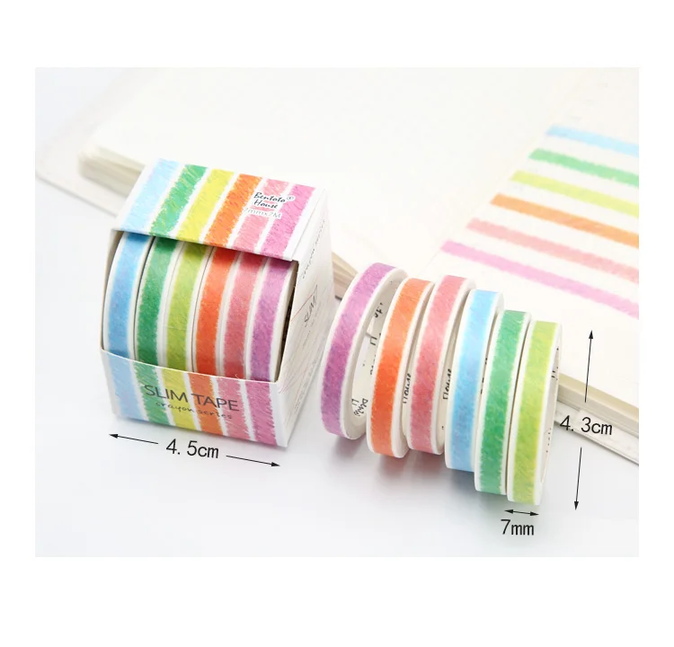 

6 rolls/set Mixed Color 7mm*7m Washi Tape Japanese Kawaii Crayon Style DIY Decoration Scrapbooking Diary Notebook Masking Tape