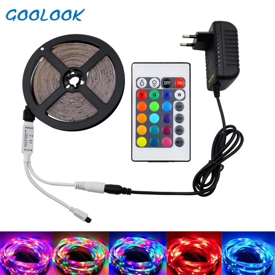 Светодиодная лента Goolook RGB, светильник SMD 2835 DC12V, гибкая лента RGB, Светодиодная лента, лампа, светодиодный светильник s, гирлянда для украшения с адаптером