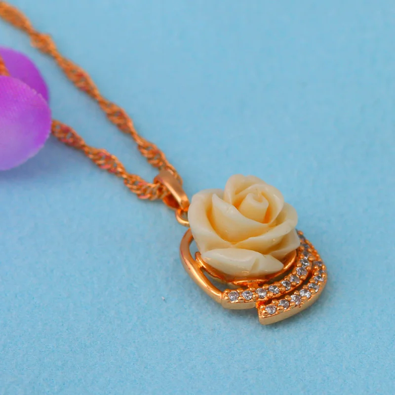 Glam Luxe таинственная белая роза для чистой любви желтое золото тон циркон ожерелья
