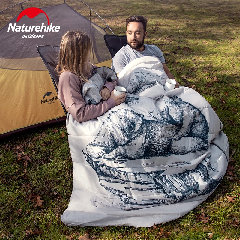 Naturehike двойной Съемный спальный мешок с мультяшным рисунком для взрослых Кемпинг дышащий теплый спальный мешок с двумя подарочными подушками