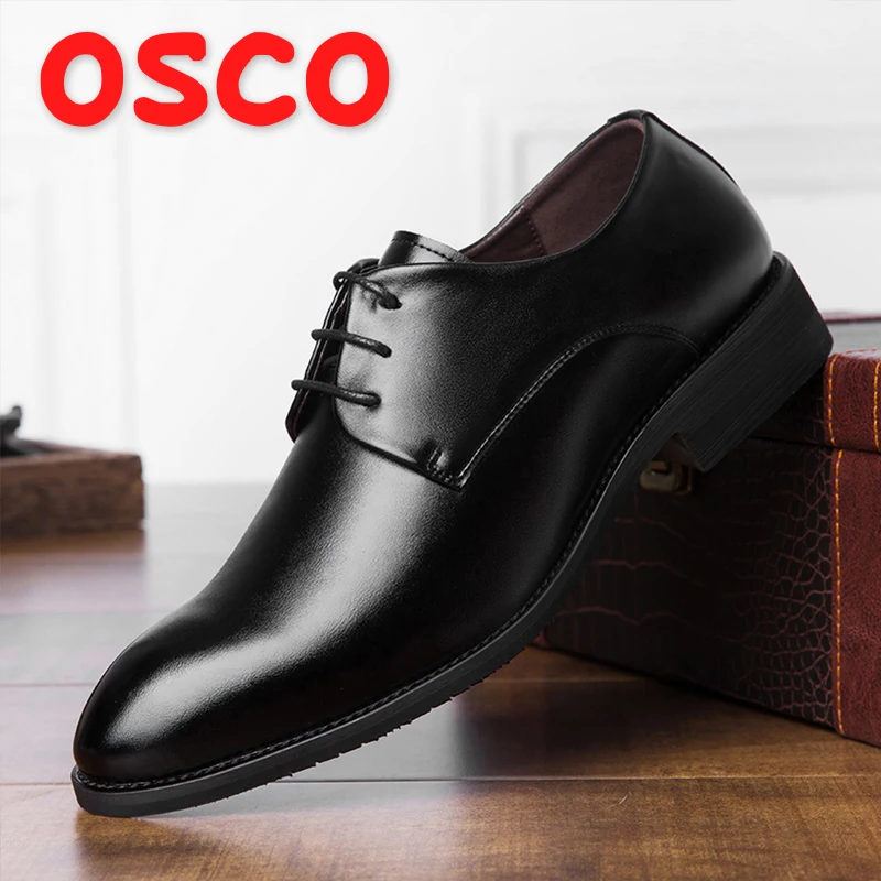 Мужские кожаные туфли OSCO черные повседневные деловые на шнурках с острым носком