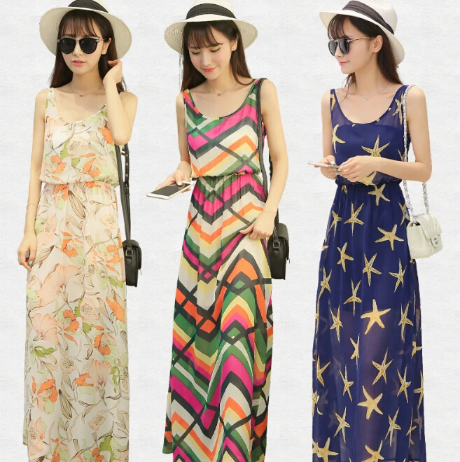 

Summer dress women clothing Chiffon bodycon dress show thin sleeveless cute Beach Bohemian dress Fashion girl Vestidos