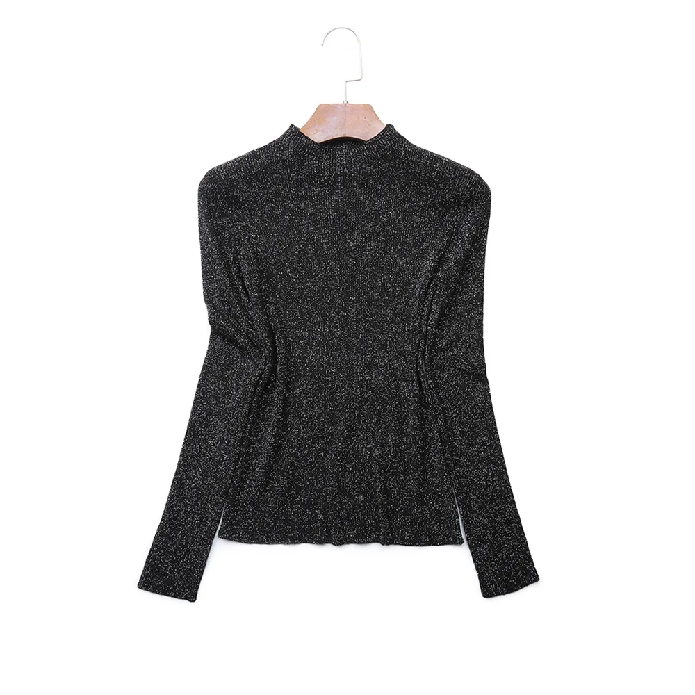 Hot Selling O-neck Flash Silk Pullover Women Glitter Sweater Spring Autumn Long Sleeve Tops Female Free Drop Shipping D335 | Женская