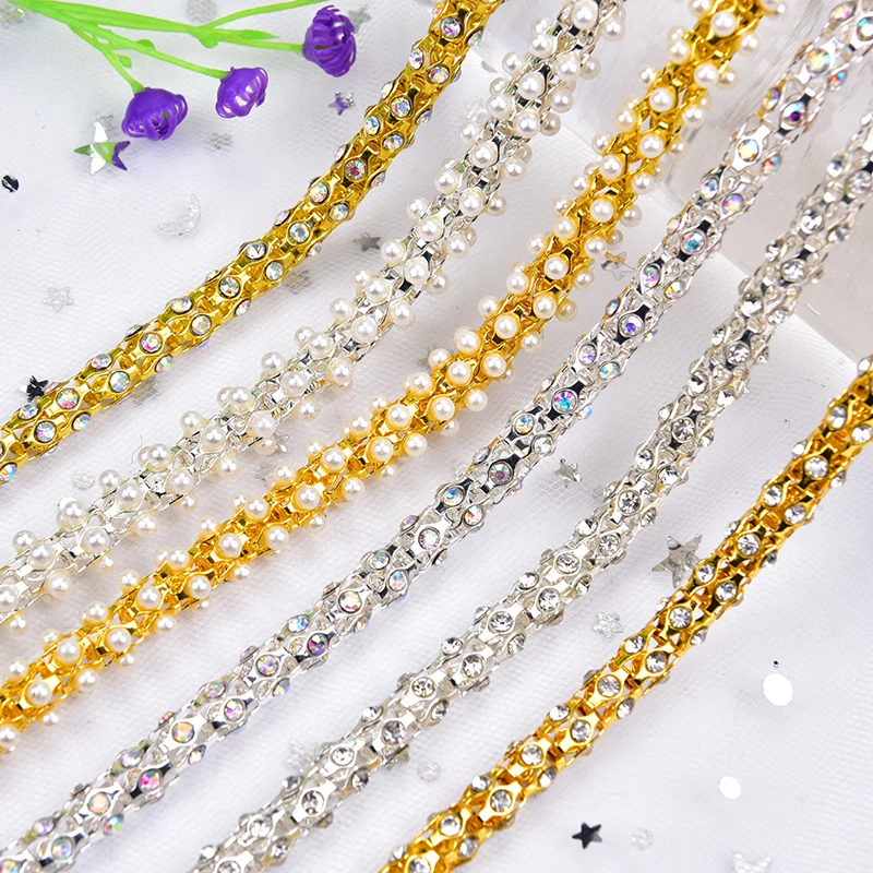 Стразы с отделкой из прозрачного хрусталя AB цветные цепочки жемчужным стеклом