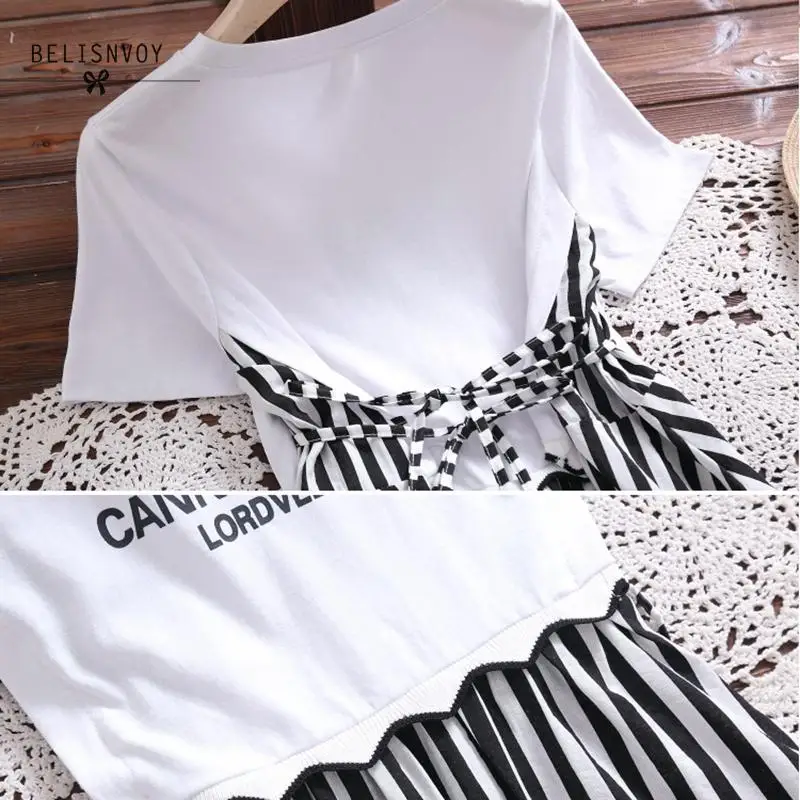 Женское лоскутное платье в стиле преппи летнее милое Повседневное полоску с