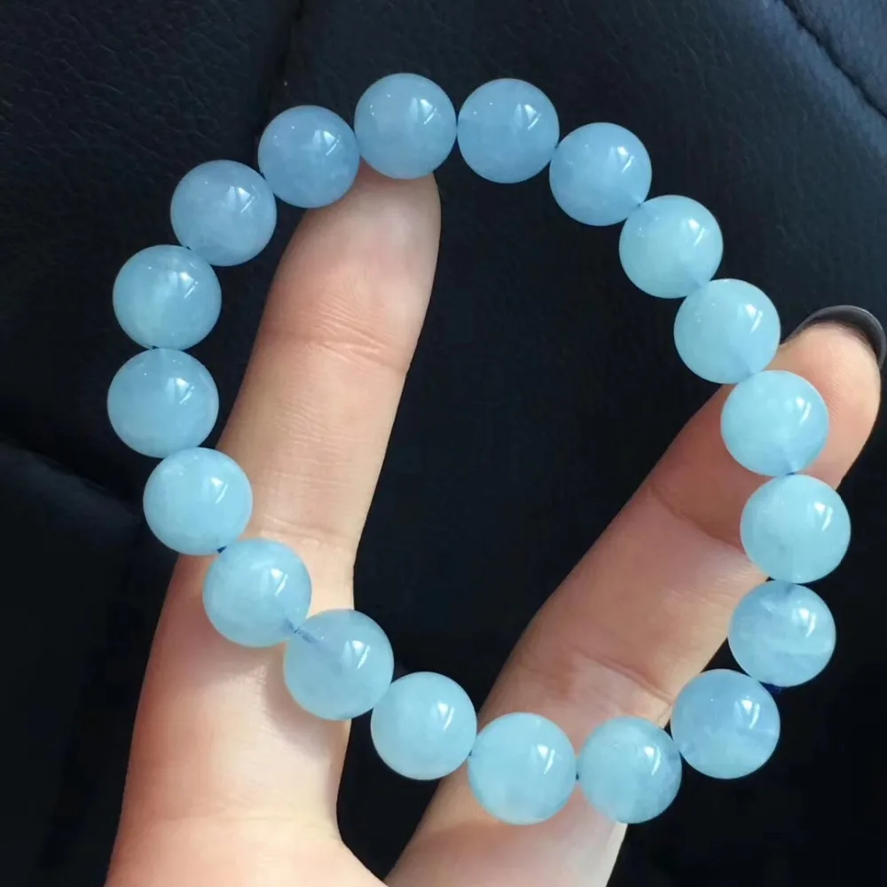 10 мм натуральный Аквамариновый браслет цепи для женщин и мужчин Подарок на