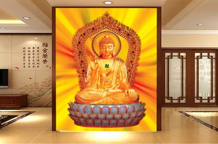 

custom wall mural custom 3D stereo golden buddha wallpaper mural temple entrance TV background corridor wallpaper