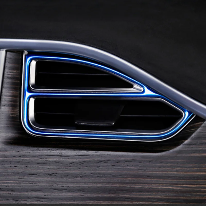 4 шт./компл. автомобиля спереди, устанавливаемое на вентиляционное отверстие в салоне автомобиля, отделка, декоративные розетка рамка Крышка Стикеры Стайлинг автомобиля аксессуары для Tesla модель S модель X - Название цвета: Stainless Steel Blue
