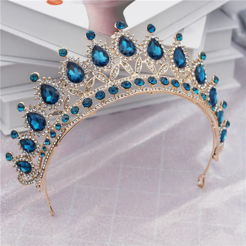 Peacock blue Великолепный обруч с цирконом для невесты корона на голову платье свадебная тиара короны Принцесса Королева диадема вечерние свадебные украшения для волос - Окраска металла: Peacock blue
