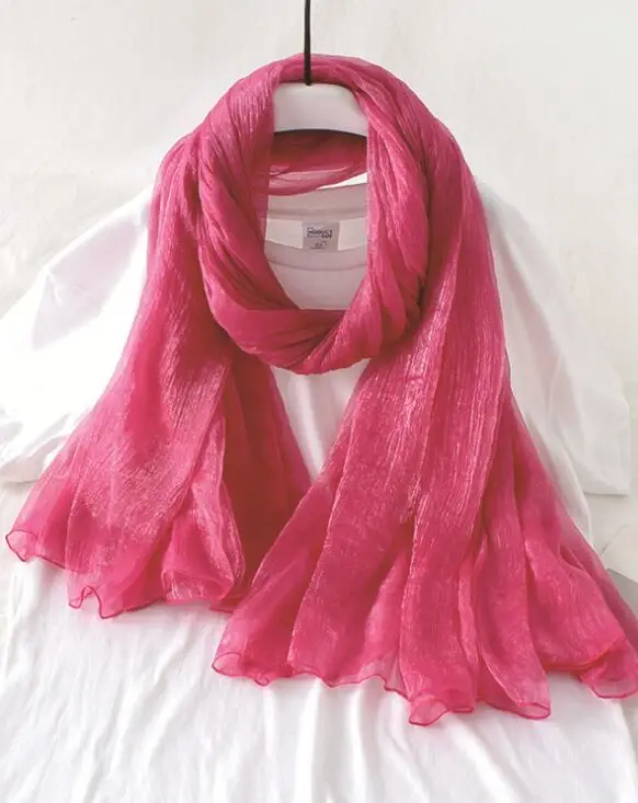 

New Spring and Autumn Decorative Brocade Wrinkled Silk Scarf, Large Size Square Scarf, Beach Scarf, Pure Color Scarf