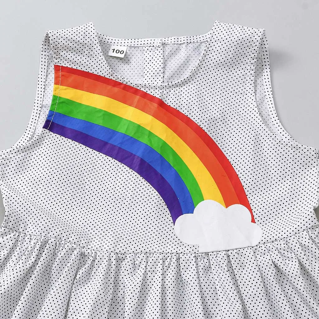 Платья для малышей повседневное Радужное платье принцессы в горошек девочек