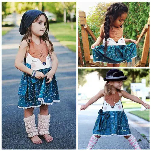 Хлопковое платье с лямкой на шее для маленьких девочек летнее пляжное