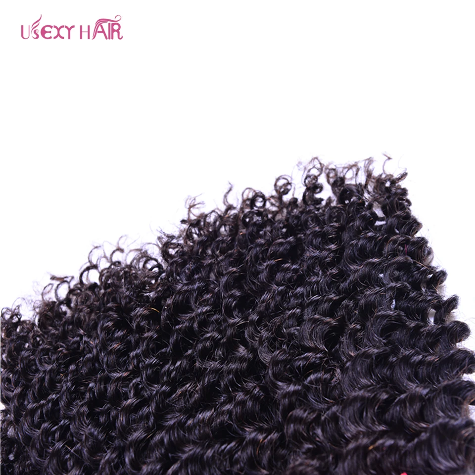 USEXY волосы курчавые переплетения человеческих волос Связки с кружевом Закрытие