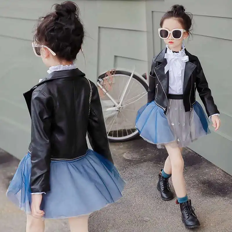 Детская кожаная куртка для девочек и мальчиков модная верхняя одежда на осень