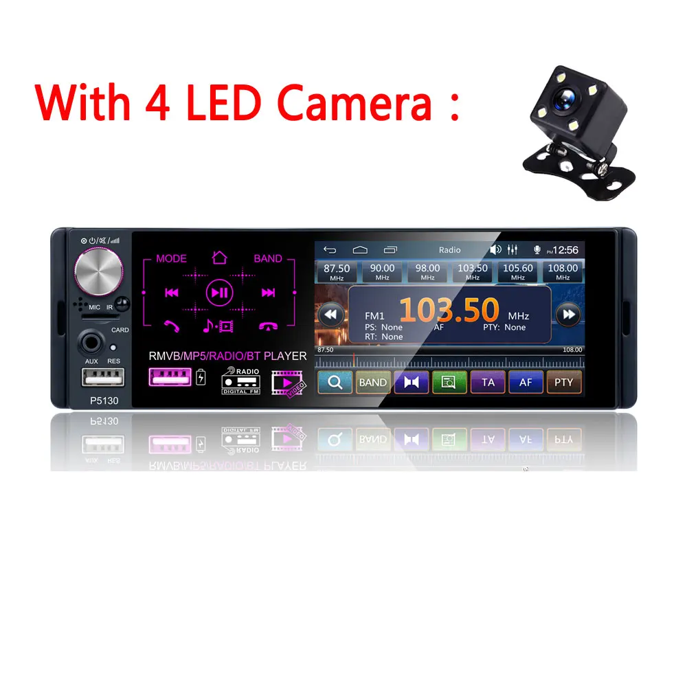 With 4 LED Camera Podofo 4," Сенсорное Bluetooth автомобильное радио 1 Din Авторадио Стерео аудио MP5 видео плеер USB MP3 TF ISO In-dash мультимедийный плеер - Цвет: With 4 LED Camera
