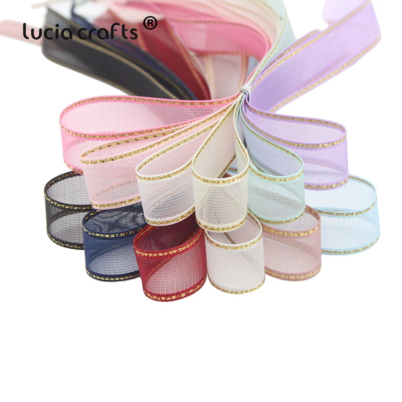 Lucia crafts 5 ярдов/10 ярдов 15 мм ленты из органзы для свадебного домашнего декора DIY Швейные упаковочные материалы аксессуары P0101