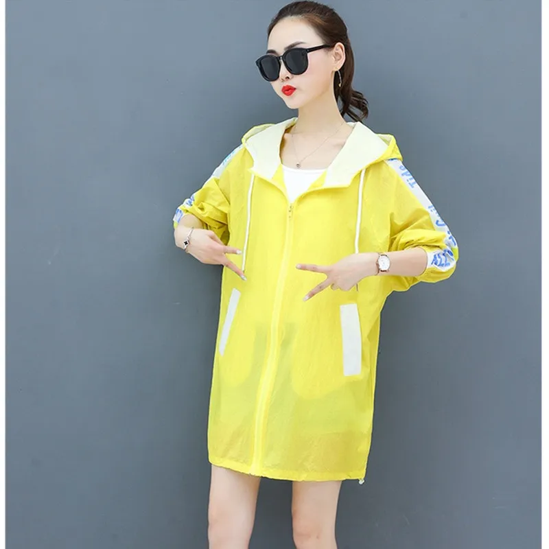 UHYTGF Oversized Womens summer tops coat Casual hooded sun protection clothing Loose breathable thin coats elegant bike top 1471 | Женская