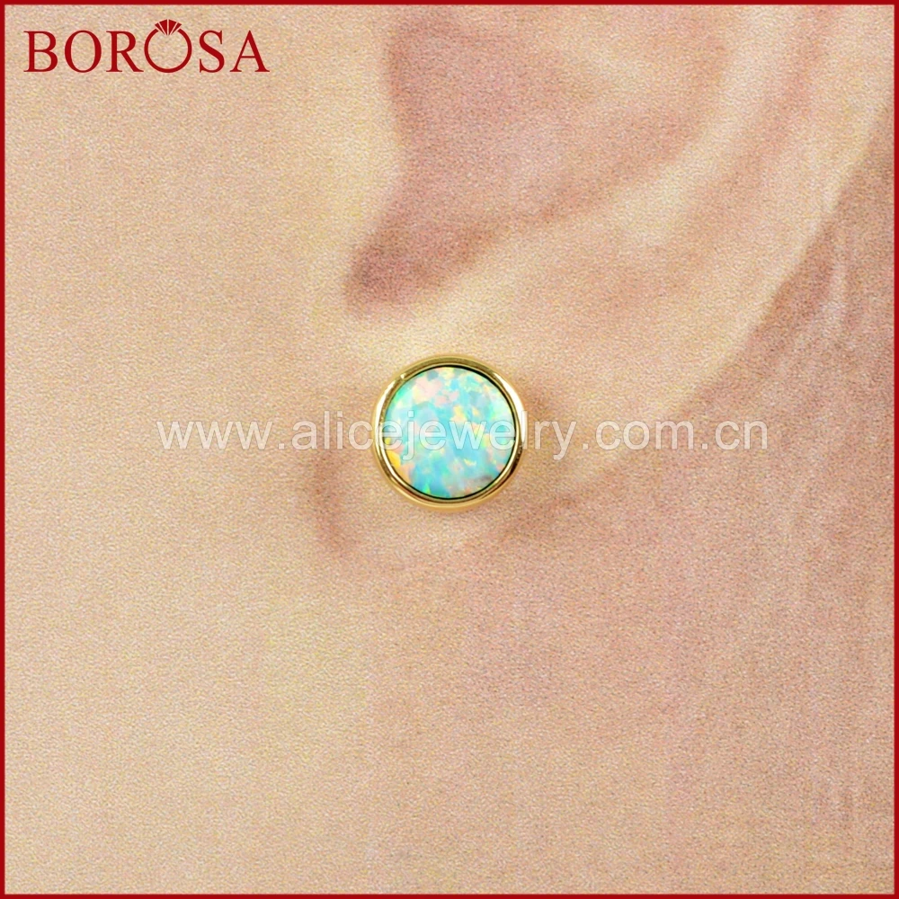 BOROSA Fashion 5pairs Gold Bezel Round White Japanese Opal Stud Earrings Drusy Manmade Jewelry for Women ZG0257 | Украшения и