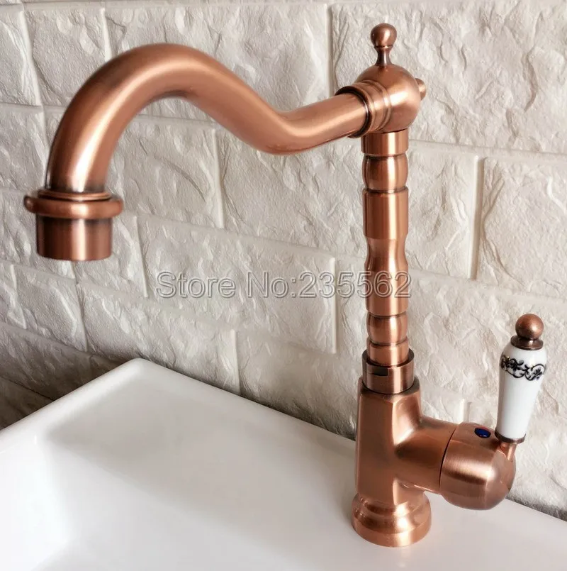 Античная красная медь кухонный кран для раковины поворотный носик краны