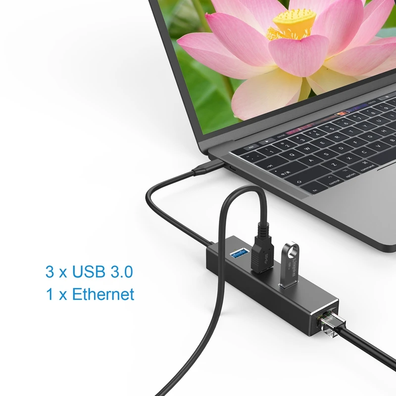 Адаптер Amkle с USB C 3 1 на RJ45 гигабитный Ethernet 1000 Мбит/с LAN адаптер порта 0 концентратор