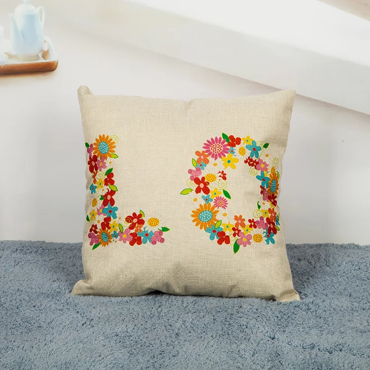 Чехол для дивана из хлопка и льна с надписью Love Flower 45x4 5 см/17 7x17 7 '' декоративный