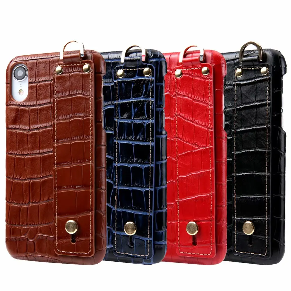 

Luxury Genuine leather Crocodile Skin Pattern Back case For iPhone 6 6S 7 8 Plus Hand loop leather case for iPhone XS MAX XR X