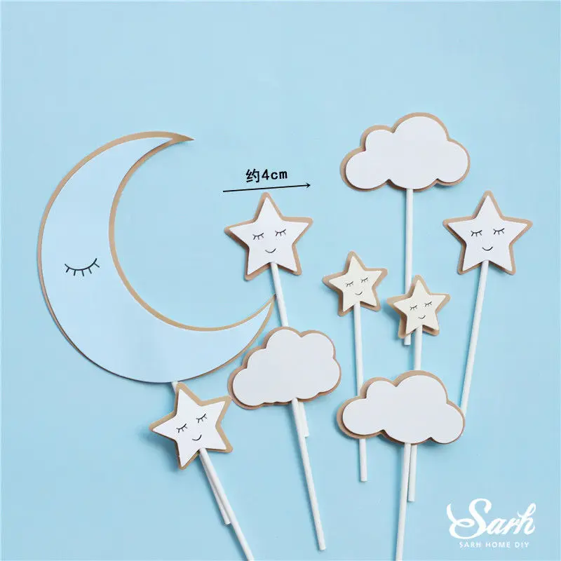 Blue moon star set Розовый желтый медведь на Луне кролик украшения Топпер для торта «С Днем Рождения» для детей ребенок Свадебная вечеринка принадлежности для выпечки прекрасные подарки - Цвет: Blue moon star set