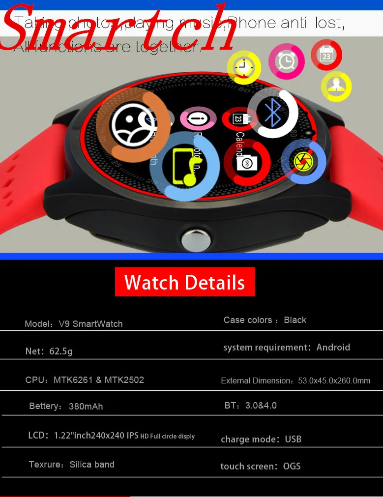 Smartch умные часы V9 Поддержка SIM TF карты smartwatch мужские и женские с наручные камеры