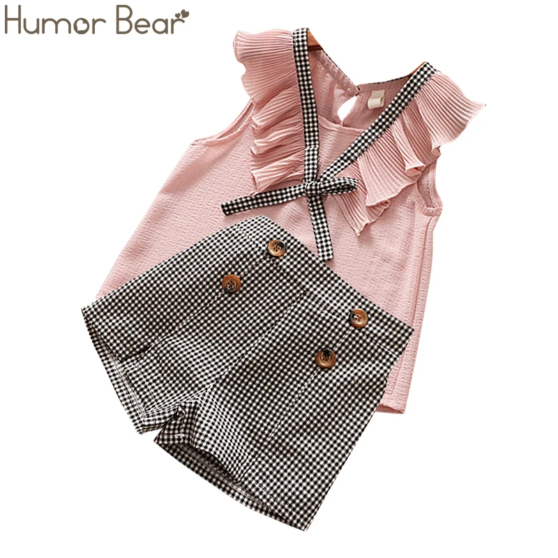 Humor Bear/комплекты одежды для маленьких девочек г., летний топ в горошек с рукавами-крылышками+ платье на бретелях+ повязка на голову, милый детский комплект одежды из 3 предметов