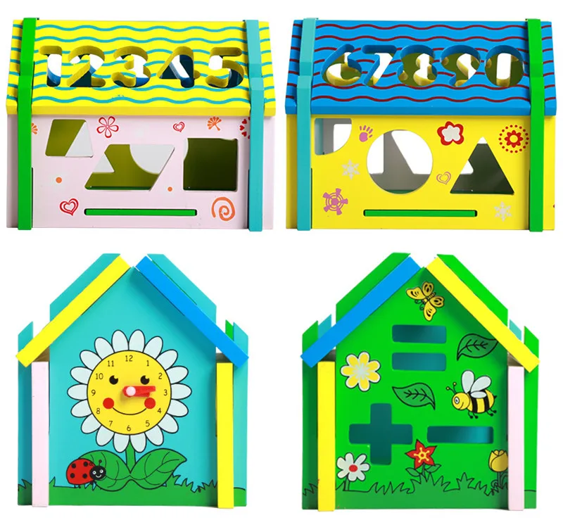 Красочные деревянные съемные цифры геометрические модели дома строительные