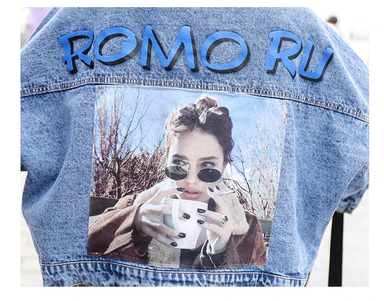 

Streetwear Jeans Jacket Women 2020 Spring Autumn Korean Fashion Printed Pattern Denim Jacket Coat Blue jaqueta feminina C225