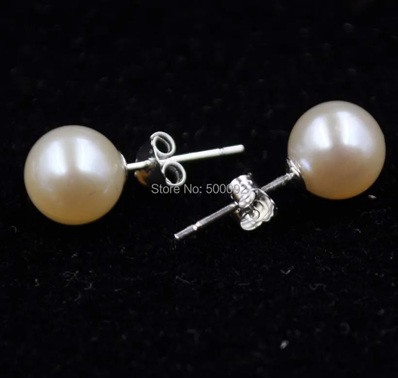 Потрясающие 7 5-8 мм круглые культивированные жемчужные серьги-гвоздики из