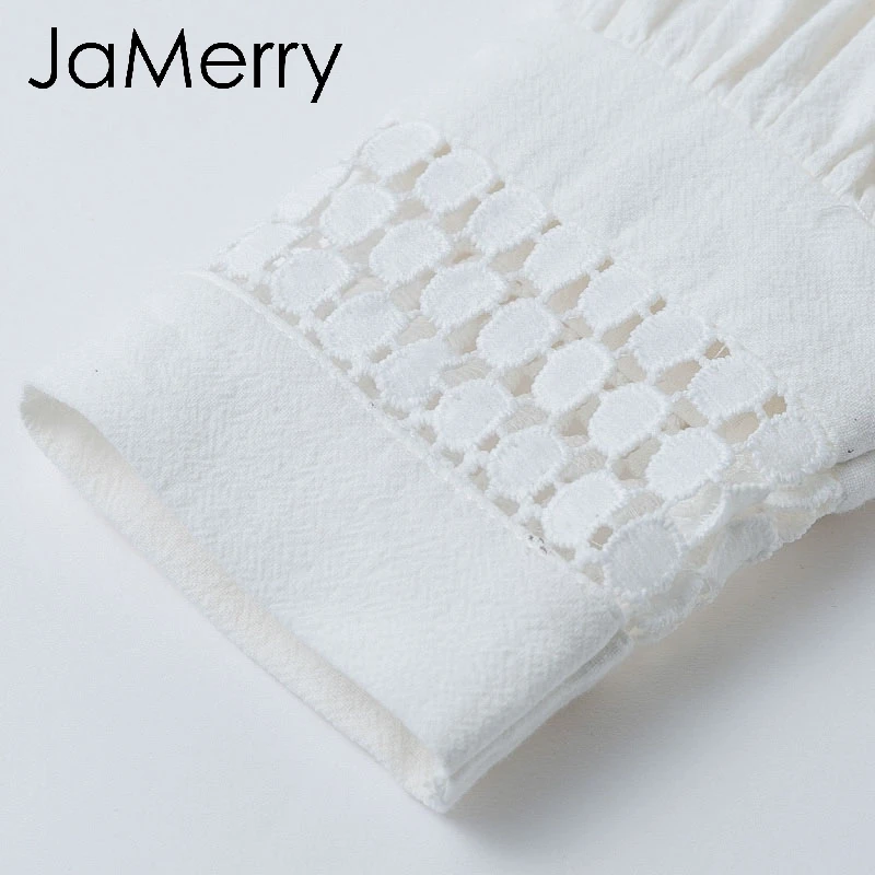 JaMerry, винтажное мини Белое Кружевное Хлопковое платье с рюшами, Элегантное открытое короткое платье с рукавом-фонариком, Осенние шикарные платья