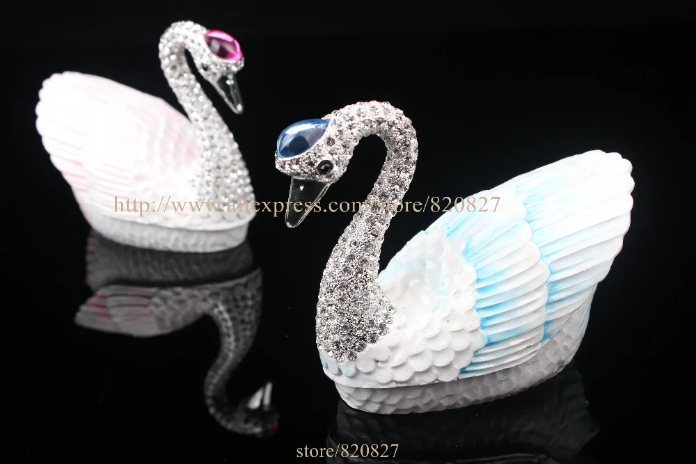 Czech Crystal Swan Handmade Inspired Trinket Box Handcrafted Enamel Bird Figurine Ring Box Wedding Swan Gifts