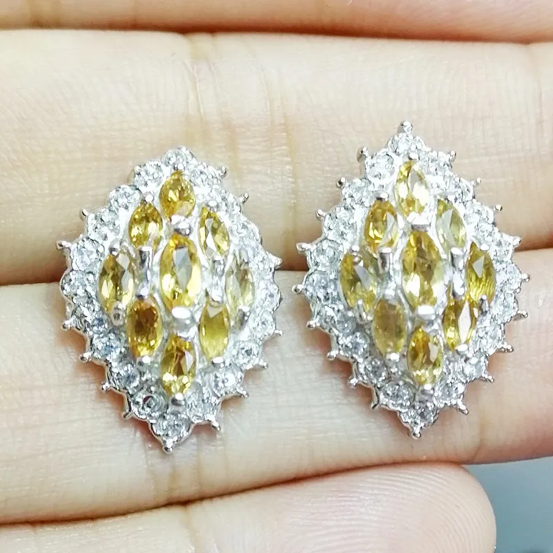 Серьги-гвоздики из серебра 925 пробы с натуральным цитрином карат * 16 шт. |